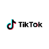TikTok Logo: Schwarzer Text "TikTok" mit einem stilisierten Musiknotensymbol in Cyan und Rot.