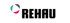 Rehau Logo mit Dreieck in Türkis, Grau und Pink, daneben der schwarze Schriftzug "REHAU".