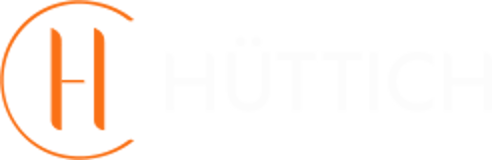 Logo mit orangefarbenem "H" in einem Kreis und weißem Text "HÜTTICH" auf grünem Hintergrund.