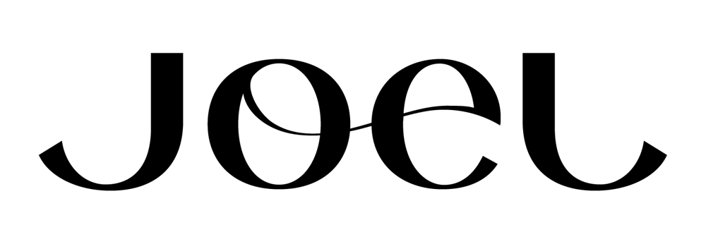 Schwarze Textgrafik mit dem Wort "JOEL" in einer stilisierten Serifenschrift.
