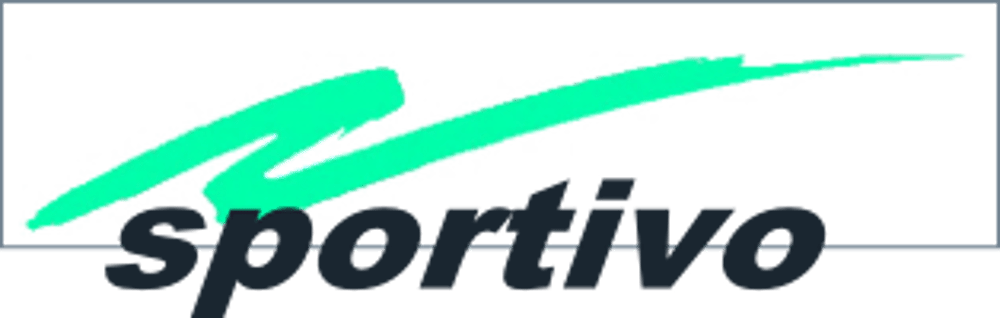 Sportivo Logo mit einem neongrünen, zackigen Pinselstrich über dem dunkelgrauen Schriftzug auf schwarzem Hintergrund.