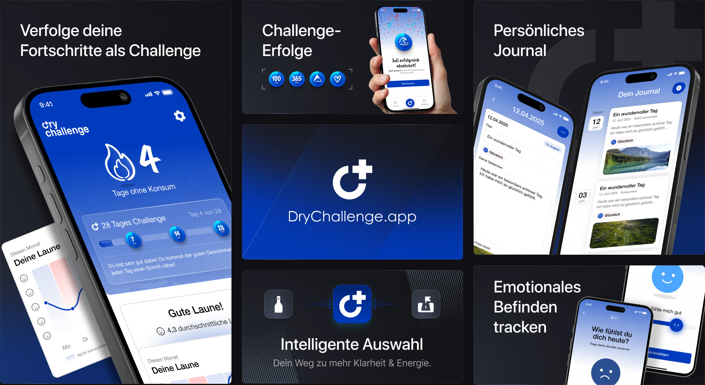 Dry Challenge — App-Ansichten