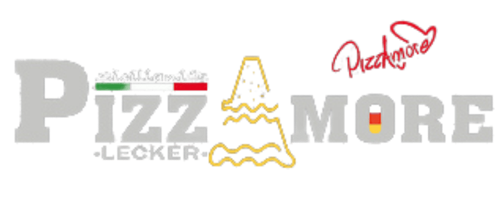 Logo von Siciliani’s PizzAmore mit dem Schriftzug „Lecker“ und einer Pizzastück-Grafik auf schwarzem Hintergrund.