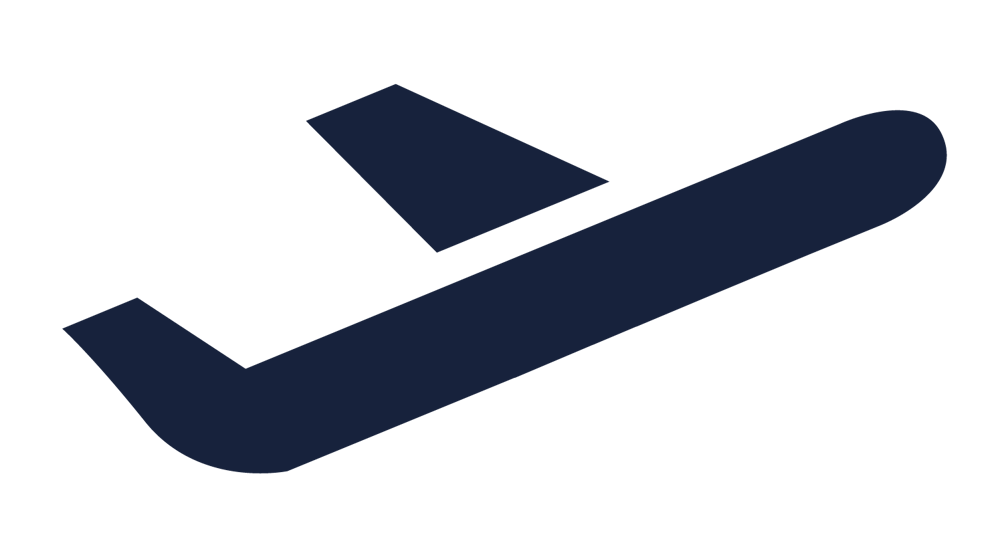 Dunkelblaues Flugzeugsymbol, das beim Start nach oben fliegt.