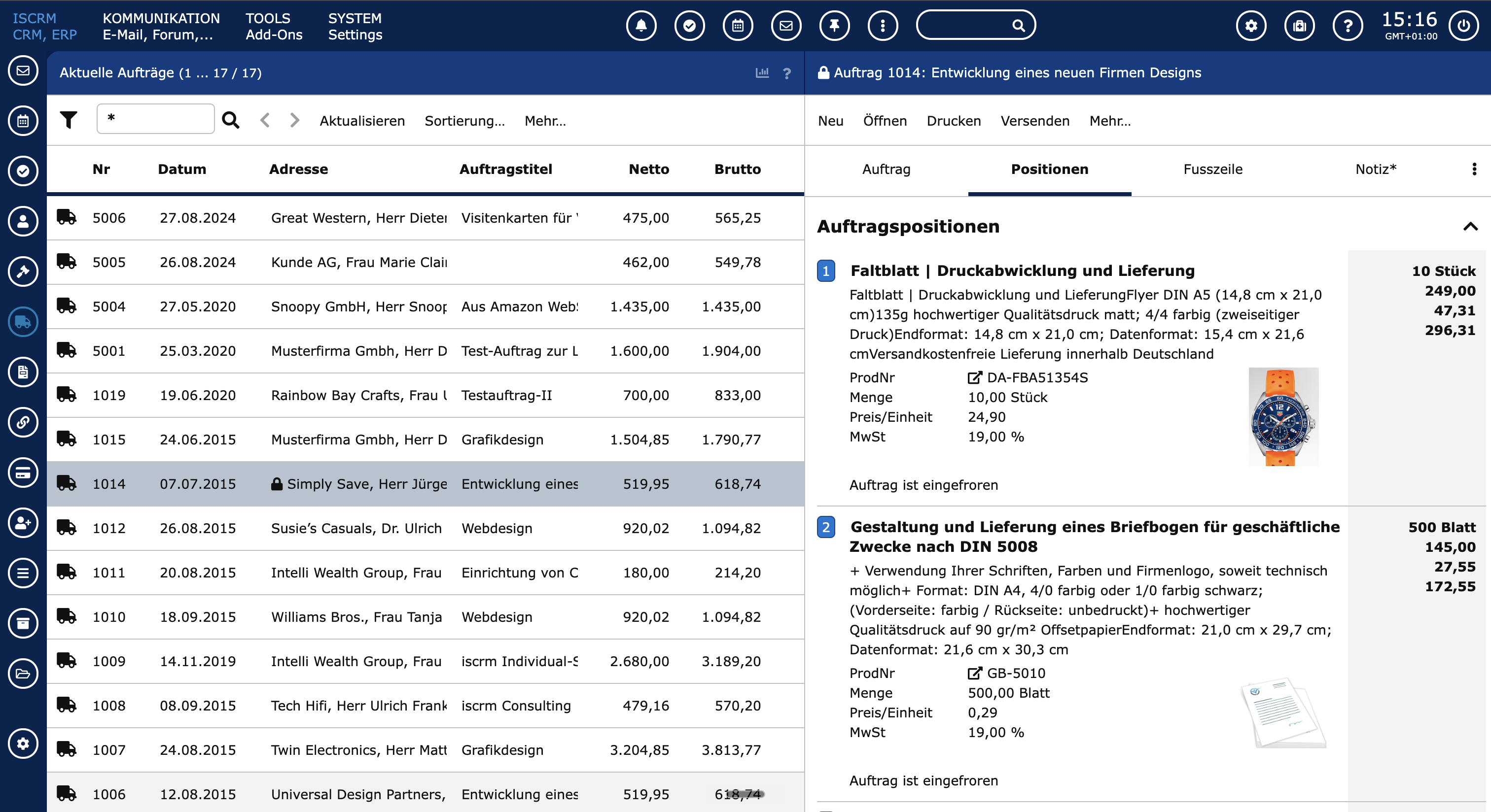 Systemübersicht: Organisation/Groupware, Vertrieb/CRM, Auftragsbearbeitung/ERP und Geschäftsführung in einer Plattform vereint