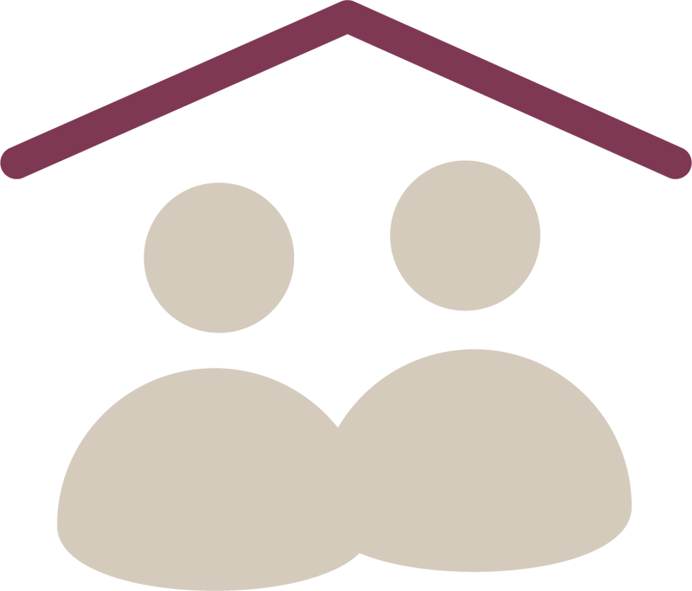 Zwei Personen-Silhouetten unter einem Hausdach. Das Symbol für eine WEG-Verwaltung.