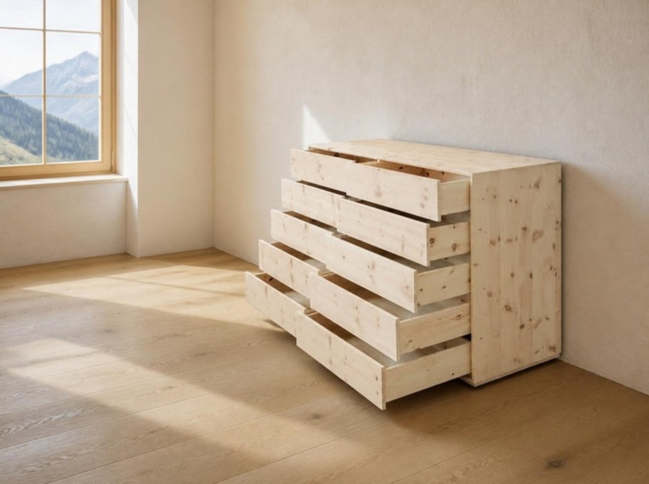 Zirbenkommode mit offenen Laden