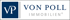 Logo von VON POLL IMMOBILIEN mit dunklem VP-Monogramm auf blauem Hintergrund.