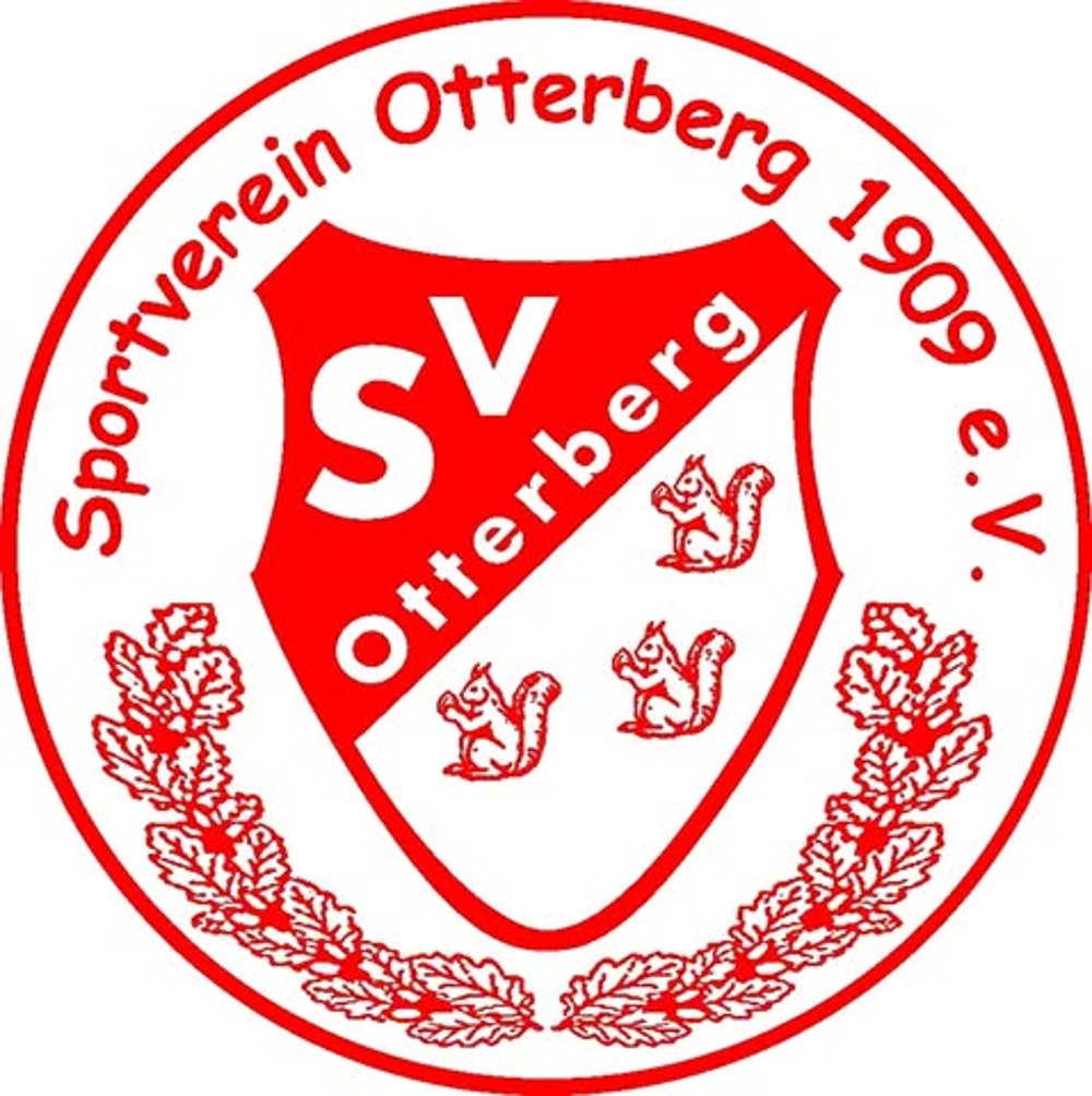 Rotes, kreisförmiges Logo mit dem Text "Sportverein Otterberg 1909 e.V." und einem Wappenschild mit "SV Otterberg" und drei Eichhörnchen.