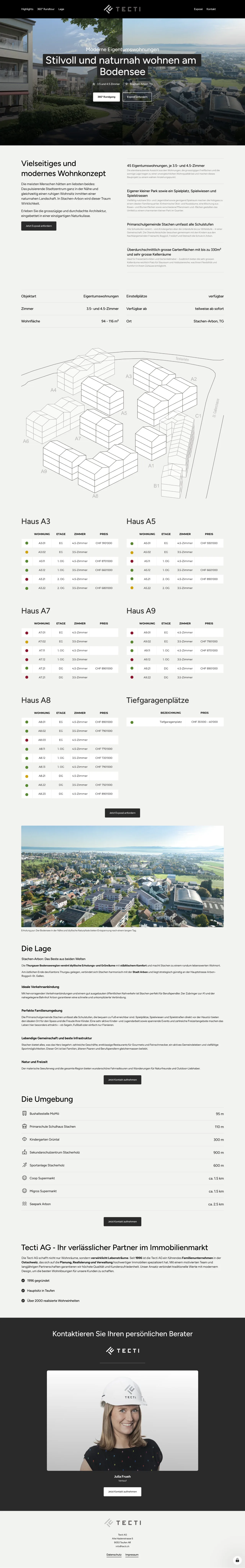 Immobilien-Landingpage von Tecti AG für Eigentumswohnungen in Stachen-Arbon