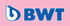 BWT Logo: Wassertropfen-Symbol und blauer Text "BWT" auf rosa Hintergrund.