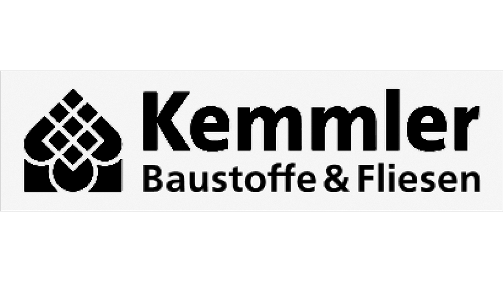 Logo von Kemmler Baustoffe & Fliesen mit stilisiertem Haus und Fliesenmuster.