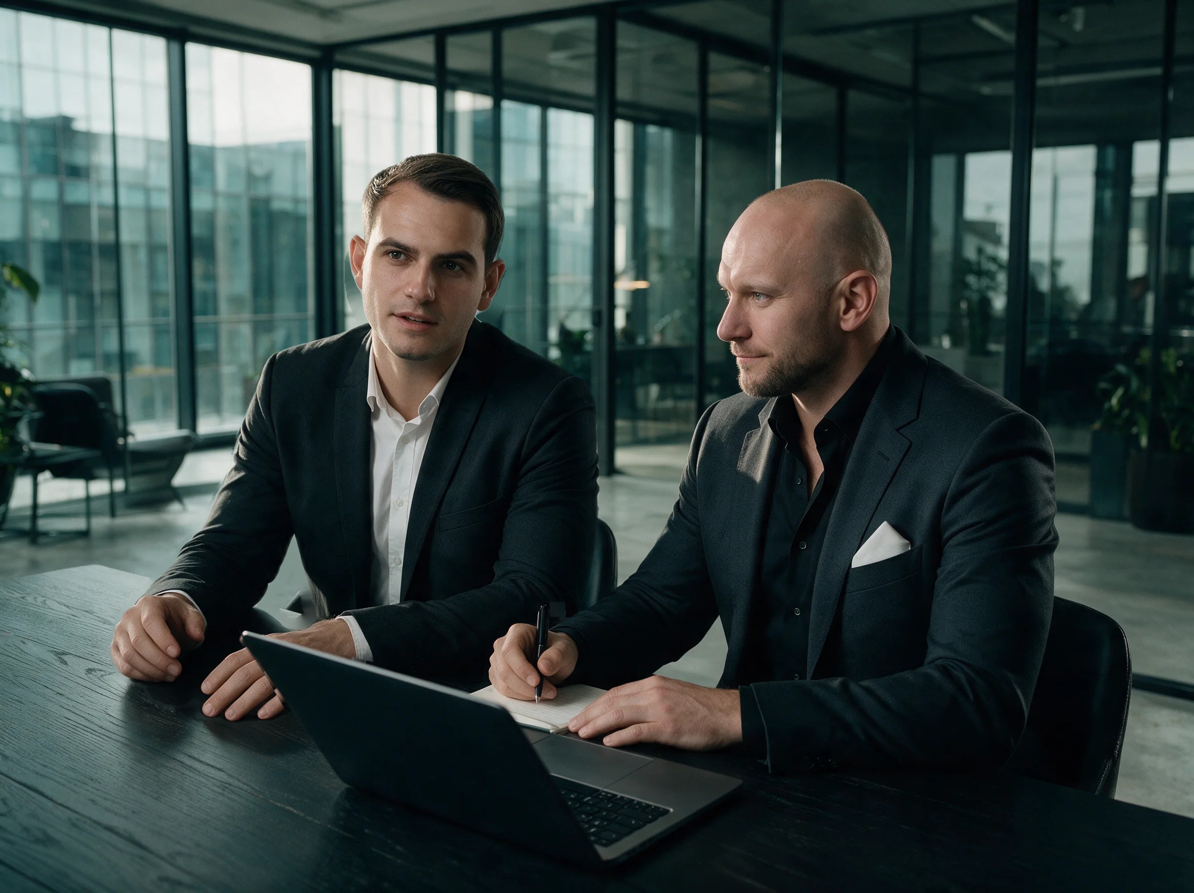Anton Lechner und Marvin Schöllhammer bei der Arbeit am Laptop