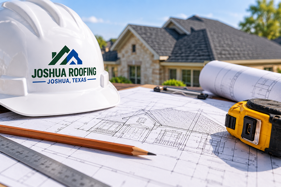 A written roofing scope and plans laid out on a table