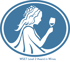 Ovales blaues WSET-Logo mit einer Frau, die ein Weinglas hält, und dem Text "WSET Level 2 Award in Wines".