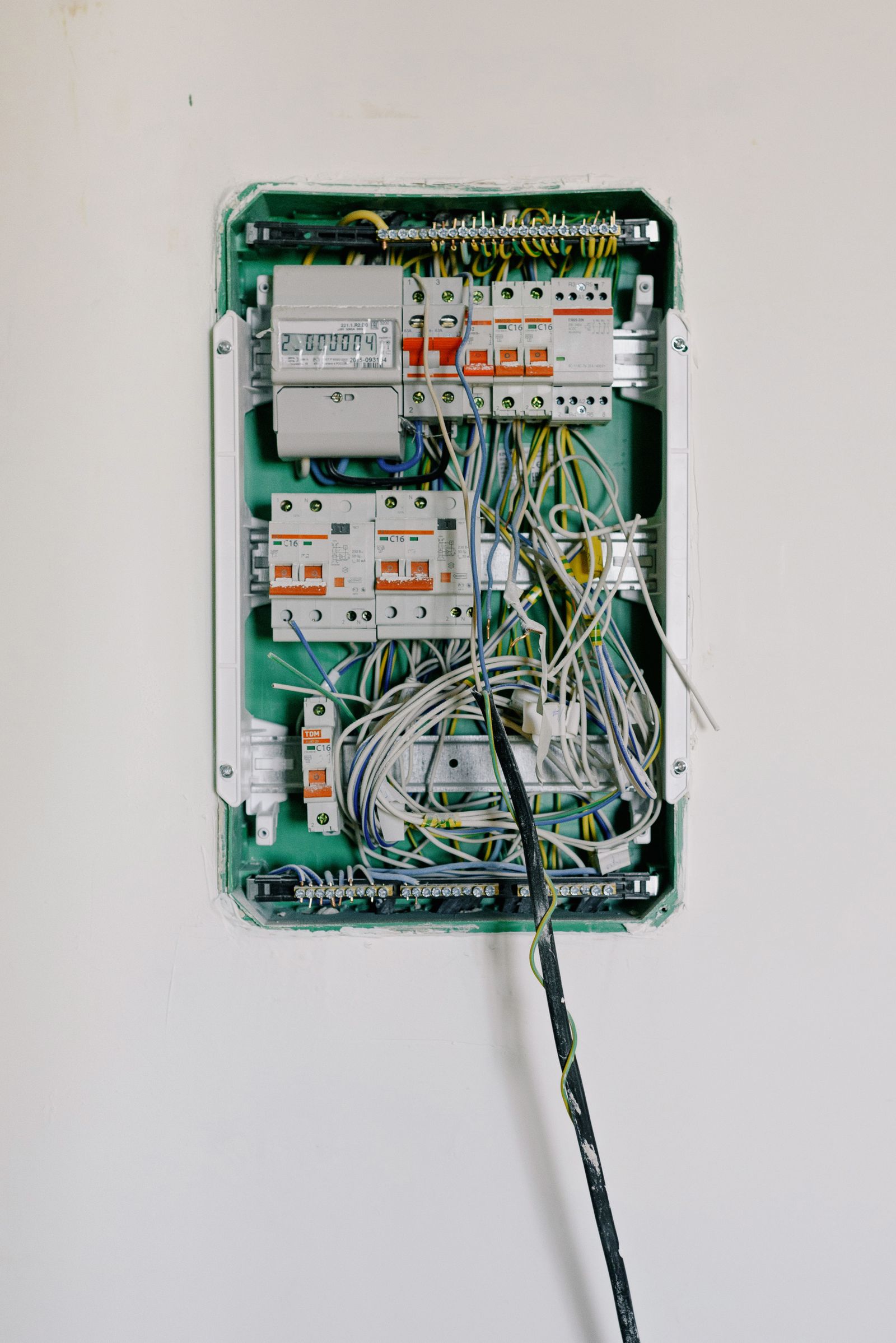 Open electrical box showing wiring for a dedicated 240-volt circuit