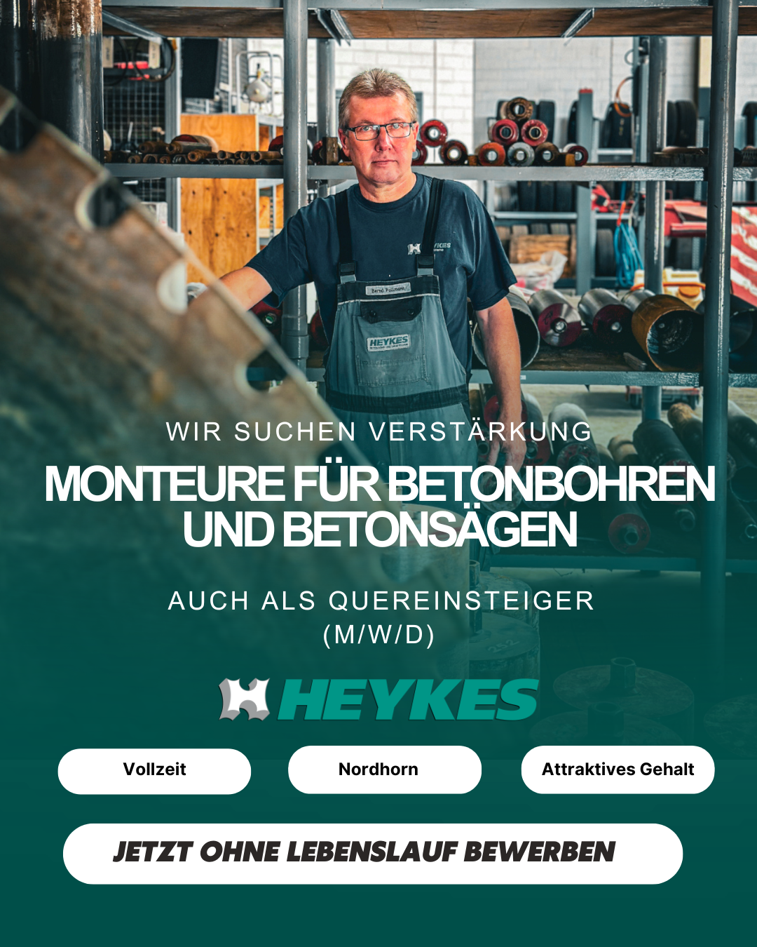 Stellenanzeige von Heykes für Monteure im Betonbohren und Betonsägen
