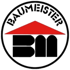 Rundes Logo mit dem Schriftzug BAUMEISTER, einem roten Dachsymbol und den schwarzen Buchstaben BM.