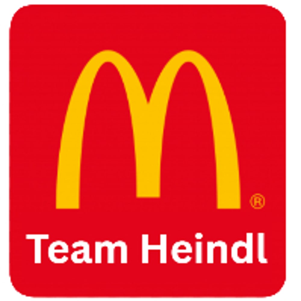 McDonald's-Logo mit goldenen Bögen auf rotem Hintergrund und Text "Team Heindl".