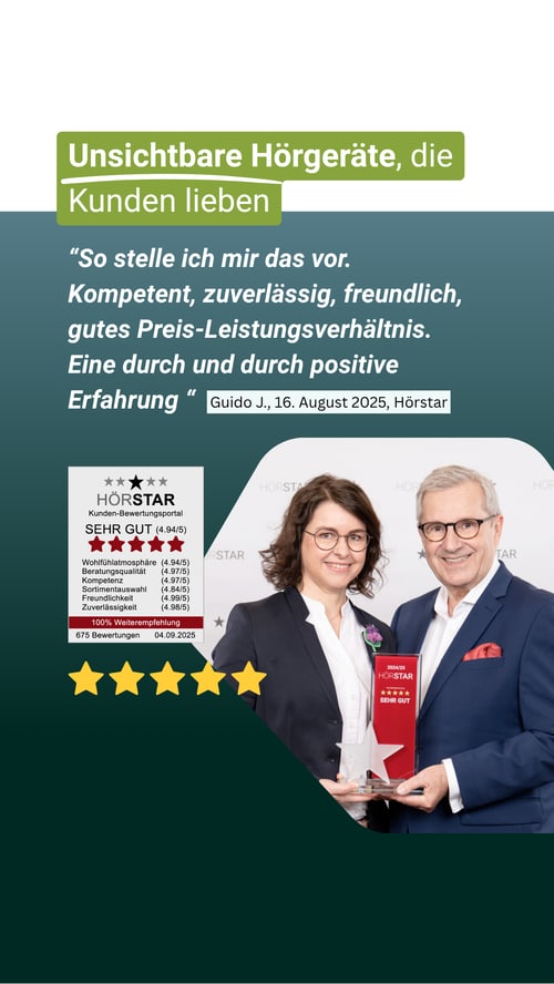 Story-Anzeige eines Hörakustikers mit Kundenzitat und Auszeichnung