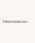 Schwarzer Schriftzug Orientierung mit einem goldenen Punkt auf hellem Hintergrund.