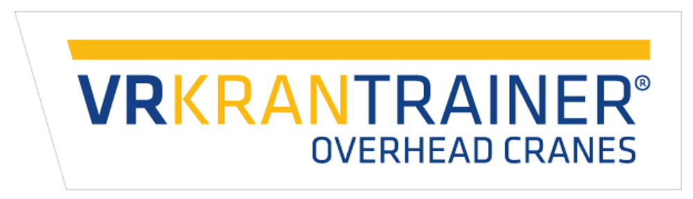 Das Logo "VRKRANTRAINER®" ist blau und gelb, mit einem gelben Balken darüber.