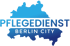 Blauer Umriss der Berliner Karte mit „PFLEGEDIENST“ und „BERLIN CITY“ in Weiß.