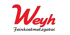 Logo mit rotem "Weyh" in Schreibschrift und schwarzem "Feinkostmetzgerei" darunter.