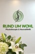 Logo der Physiotherapiepraxis Rund Um Wohl in Köln-Lindenthal mit Blumen im Vordergrund