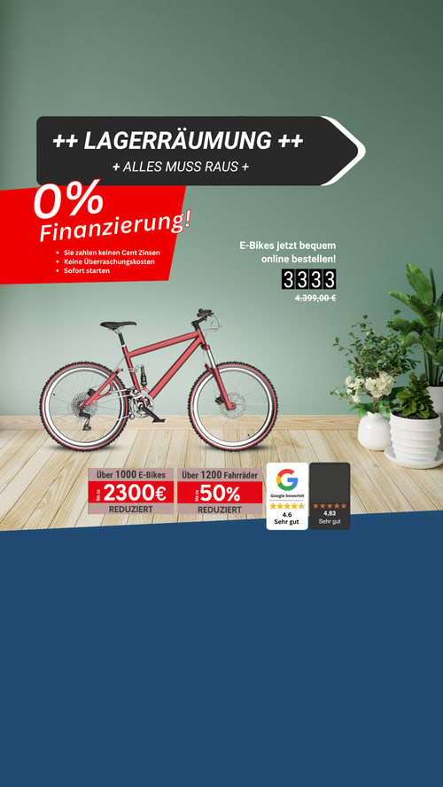 Story-Anzeige Lagerräumung E-Bikes mit 0 Prozent Finanzierung