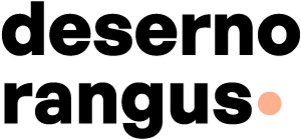 Weißer Text "deserno rangus" mit einem orangefarbenen Punkt auf grünem Hintergrund.