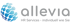 Allevia Logo mit blauem, globusähnlichem Symbol und Text: HR Services - individuell wie Sie.
