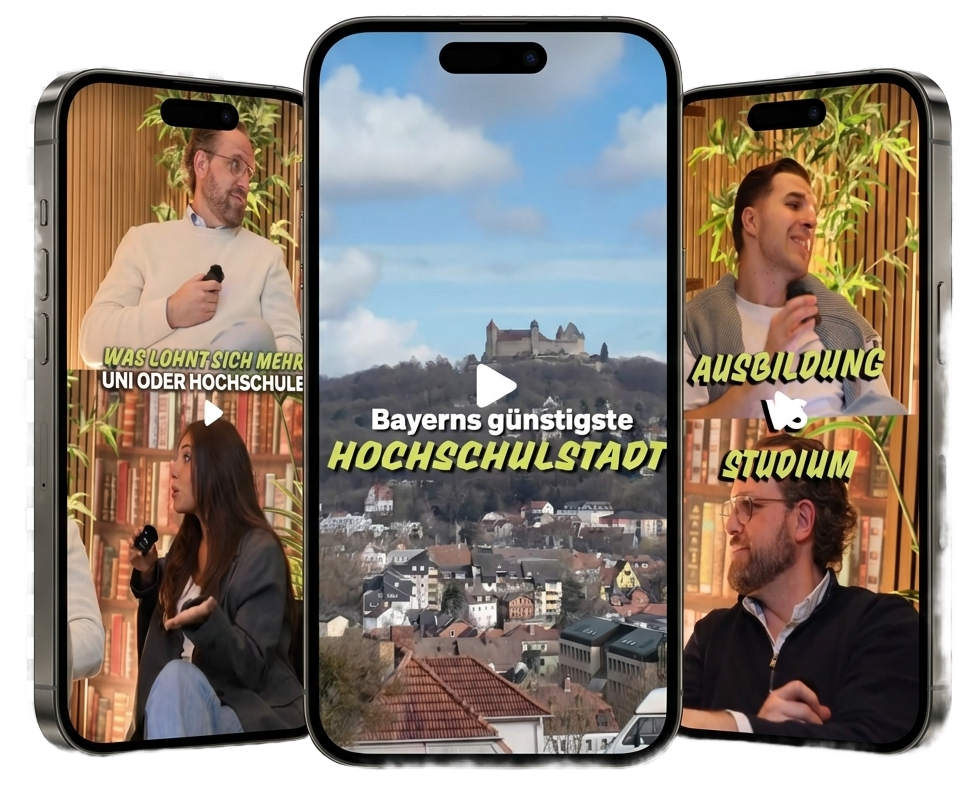 Drei Videos der Hochschule-Coburg-Kampagne auf Smartphones