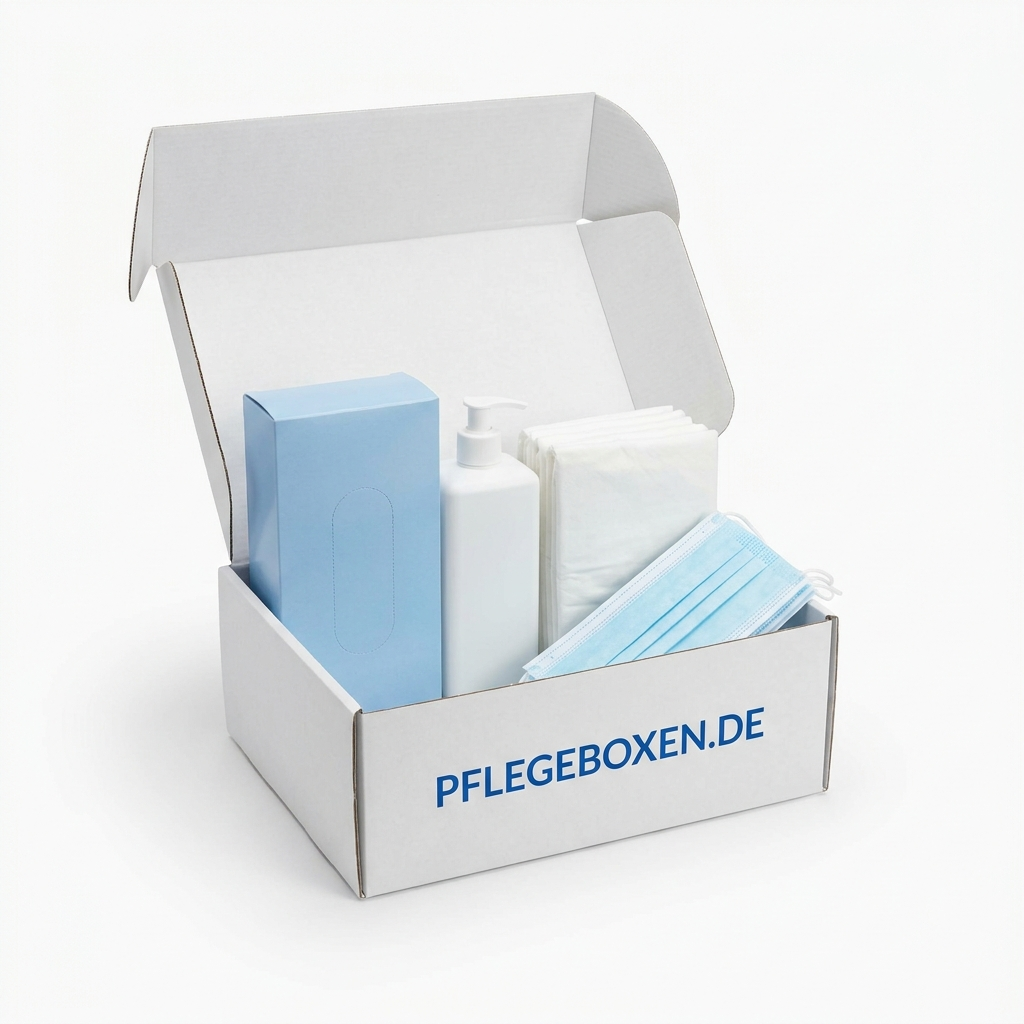 Offene Pflegebox von Pflegeboxen.de mit Pflegehilfsmitteln