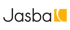 Jasba-Logo: Schwarzer Text auf grünem Hintergrund, rechts ein oranges Quadrat mit einem hellblauen Bogen.