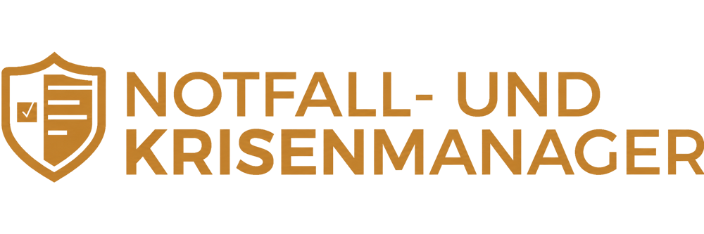 Goldenes Logo Notfall- und Krisenmanager mit Schutzschild-Symbol auf schwarzem Hintergrund - Software für Alarm- und Gefahrenabwehrplanung - Notfall- und Krisenmanager (NKM®).