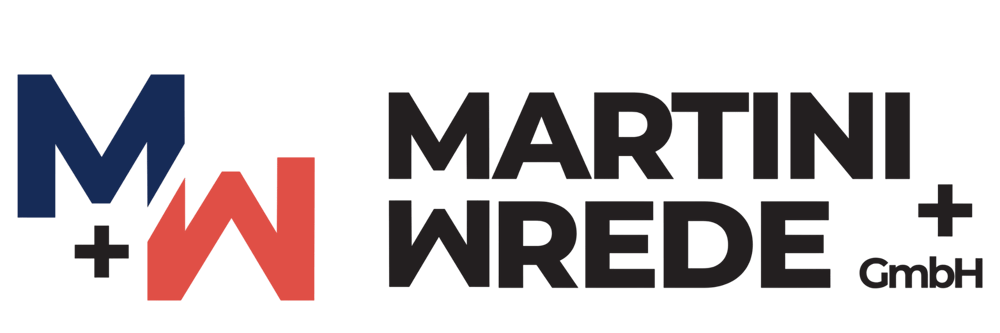 Logo der Martini + Wrede GmbH mit einem blau-roten M+W Symbol auf schwarzem Hintergrund.