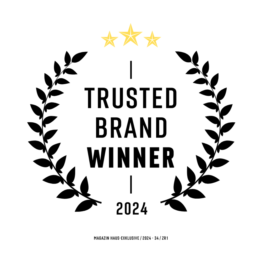 Trusted Brand Winner 2024 in einem Lorbeerkranz mit drei goldenen Sternen.