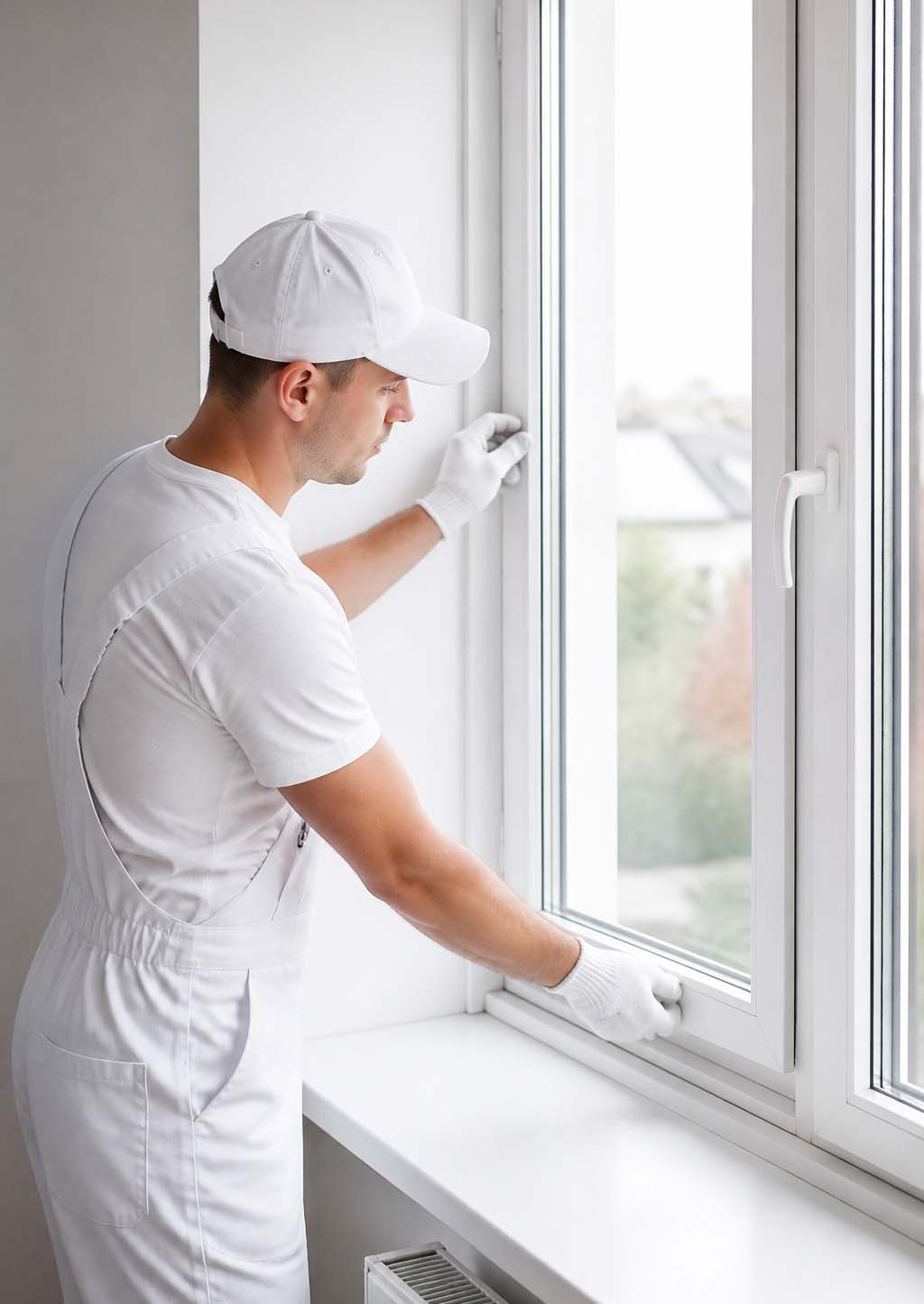 Installer fitting a replacement window into a prepared opening