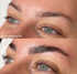 Vorher-Nachher-Vergleich der Augenbrauen und Wimpern einer Frau nach dem Laminieren. Beauty Atelier by Filiz.