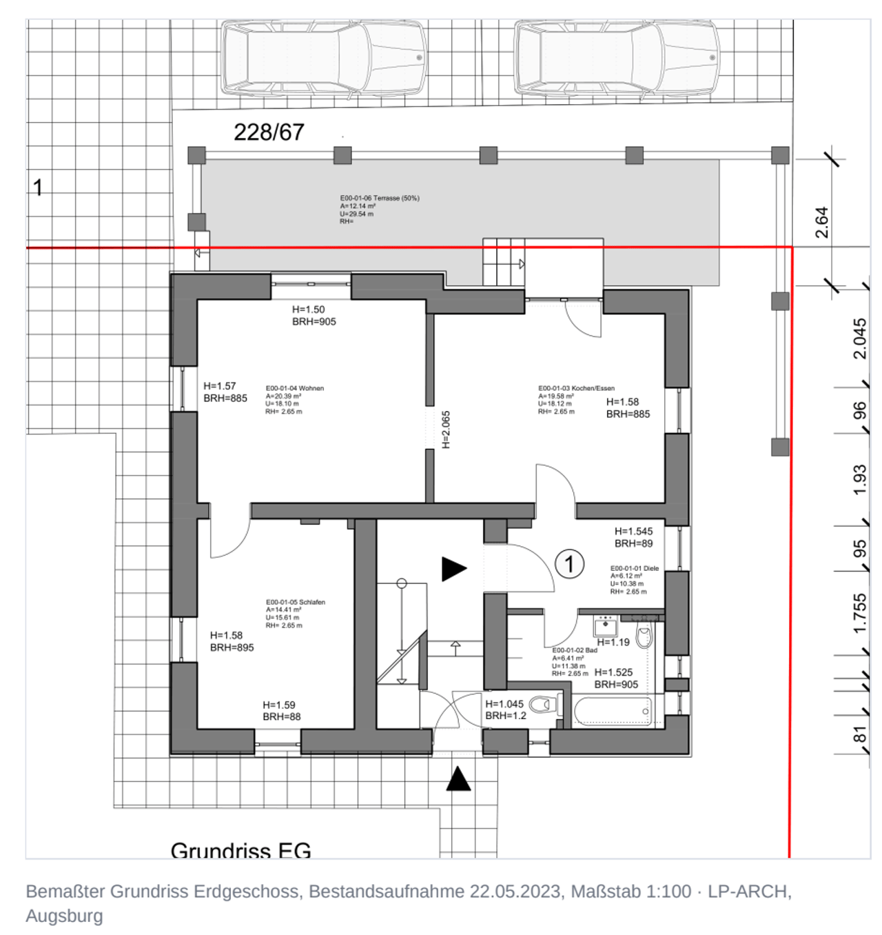 Bemaßter Grundriss Wohnung Nr. 1 im Erdgeschoss