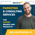 Smiling man with beard, text "BRAND UP", "MARKETING & CONSULTING SERVICES FOR GAMING BRANDS AND PRODUCTS", "HELLO@FRIEND.PL".