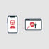 Illustration: Smartphone mit Anzeige, verbunden mit einer Fahrschul-Landingpage und einem Anfrage-Button