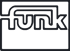 Dunkelgraues Logo von funk als stilisierter Schriftzug aus einer durchgehenden Linie auf schwarzem Hintergrund.