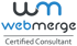 Webmerge Logo mit stilisiertem "wm", darunter "webmerge Certified Consultant".