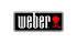 Schwarzes Weber-Logo mit weißer Schrift und rotem Grill auf grünem Hintergrund.