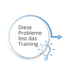 Weiße Sprechblase mit Text "Diese Probleme löst das Training", blauer Glühbirne und Pfeil.