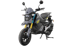 Gray and black electric motorcycle with yellow accents, front view.