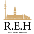 Das ist das Logo von "Real Estate Hamburg". Es ist ein Immobilienunternehmen mit Maklerservice. Das Logo ist ein Abbild der Hansestadt Hamburg.