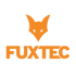Fuxtec Logo mit einem orangefarbenen Fuchskopf über dem Markennamen auf schwarzem Hintergrund.